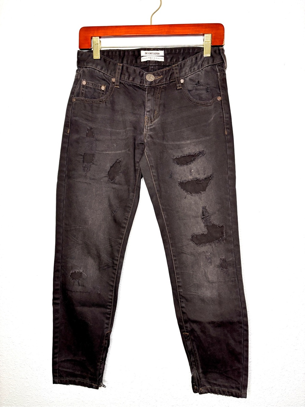 One Teaspoon Freebirds Low Waist Rigid Skinny Distressed Patch Jeans Black 26